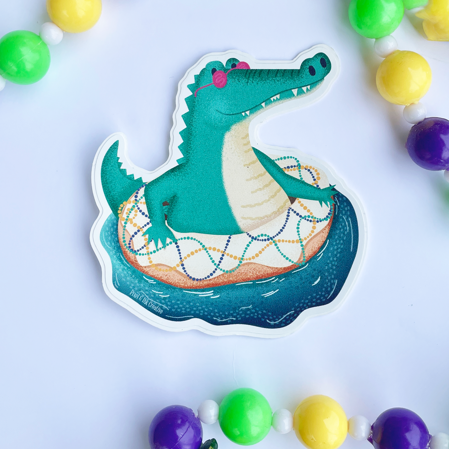 Mardi Gras Float Gator Sticker