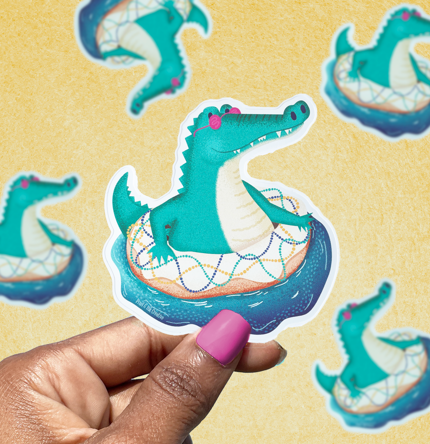 Mardi Gras Float Gator Sticker