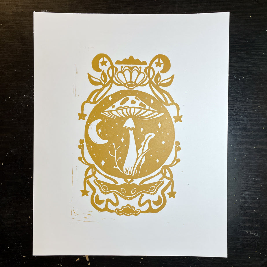 Mushroom Symmetry Linocut Print