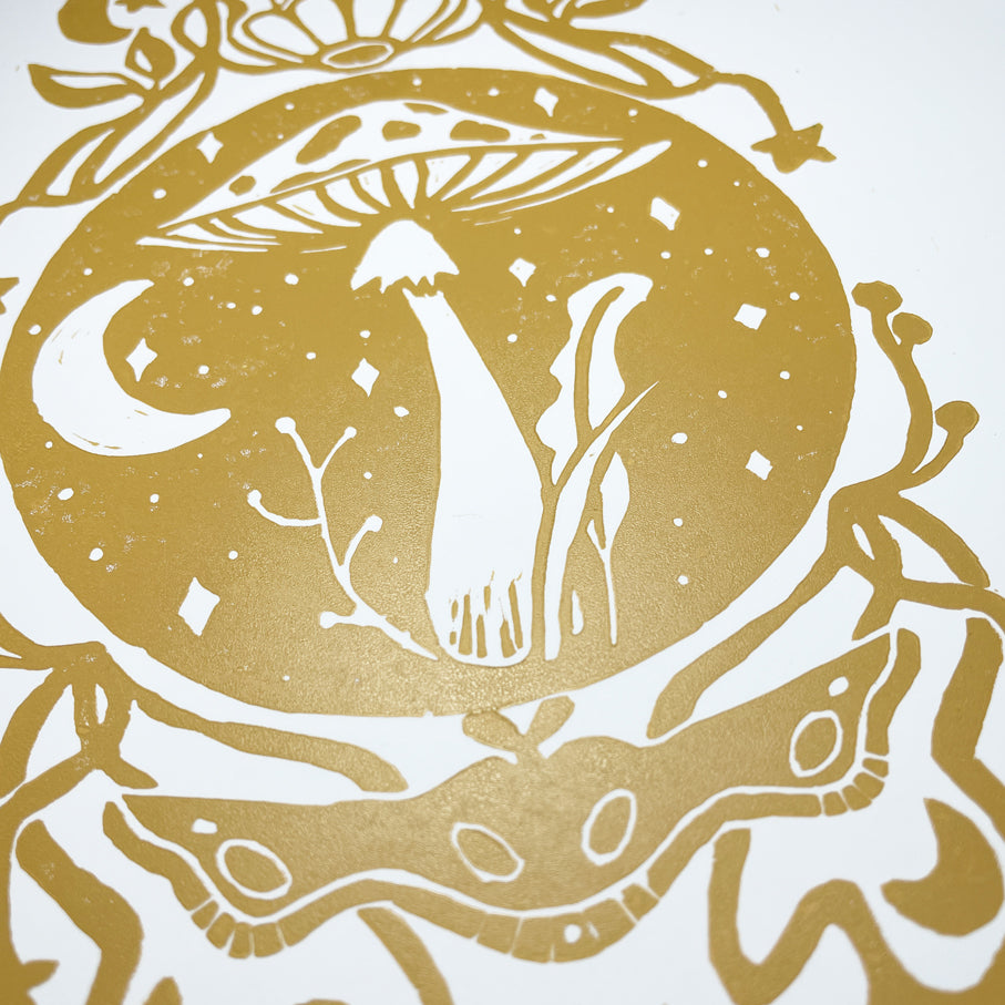 Mushroom Symmetry Linocut Print