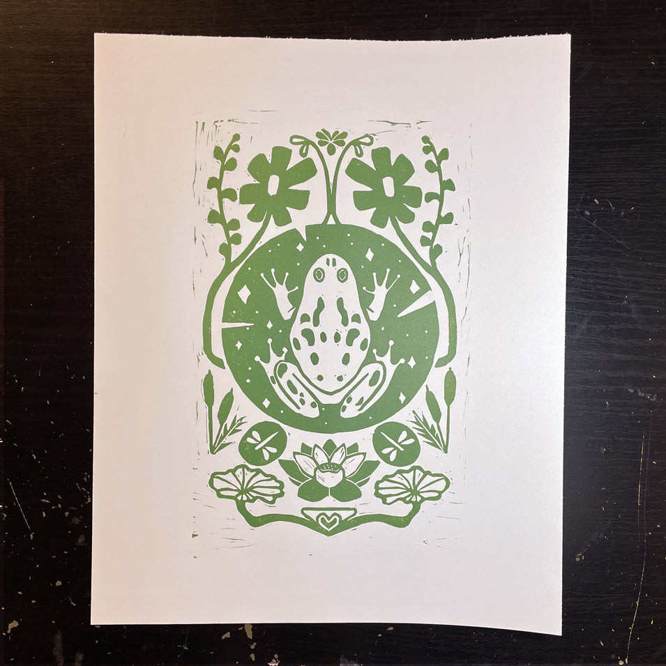 Frog Symmetry Linocut Print