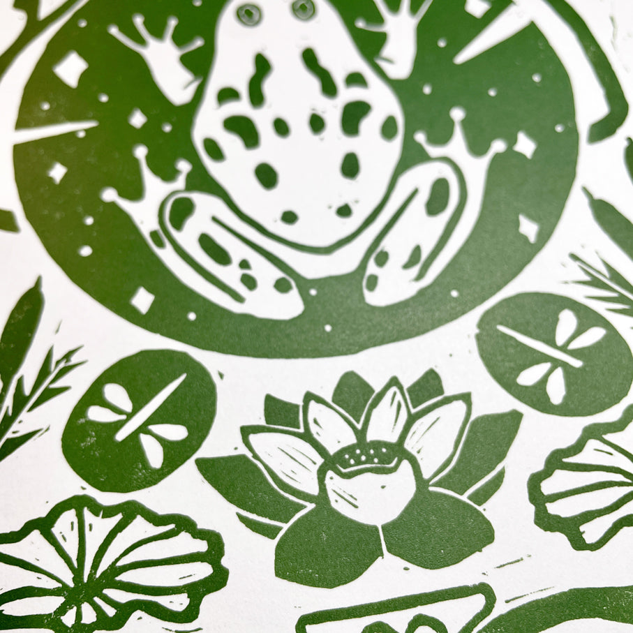 Frog Symmetry Linocut Print