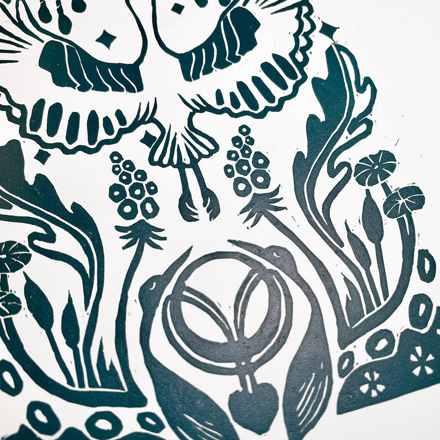 Spoonbill Symmetry Linocut Print