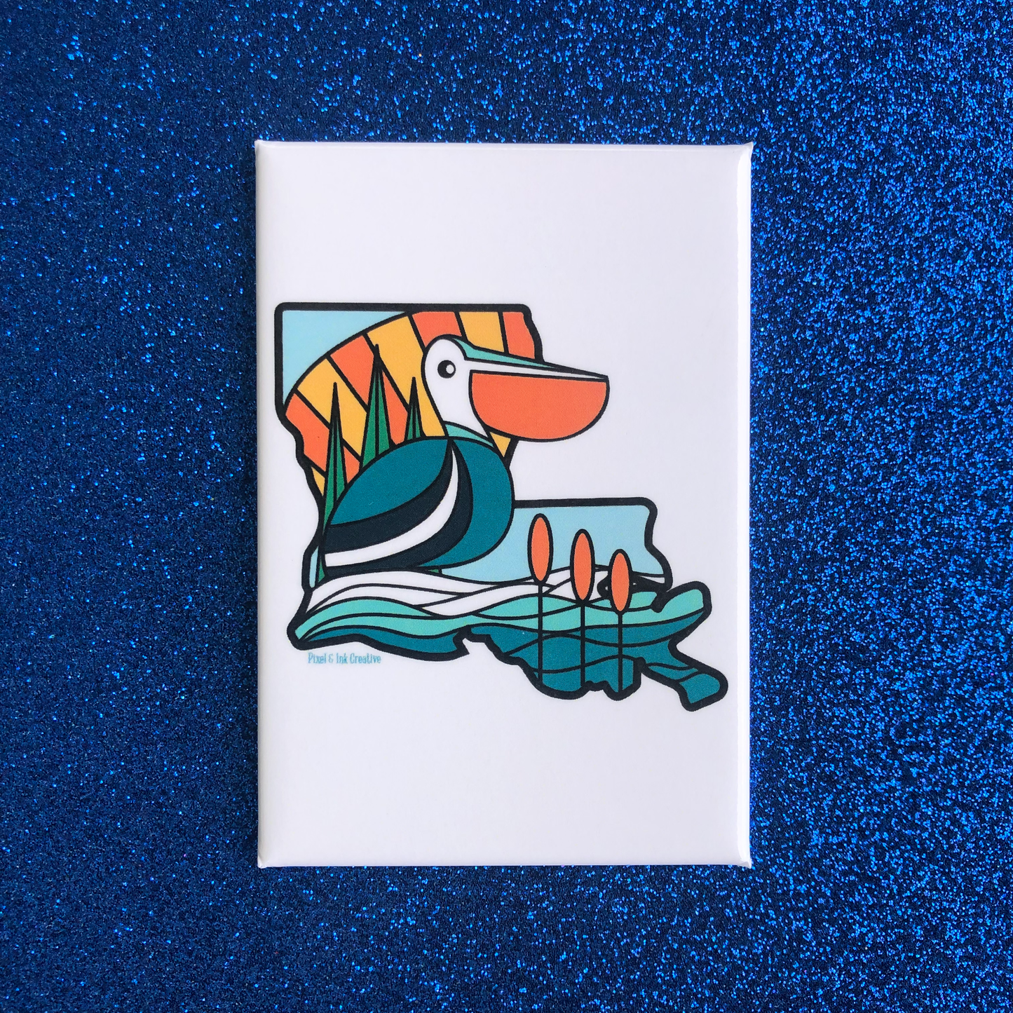 Louisiana Pelican Blues Magnet 2x3