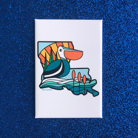 Louisiana Pelican Blues Magnet 2x3