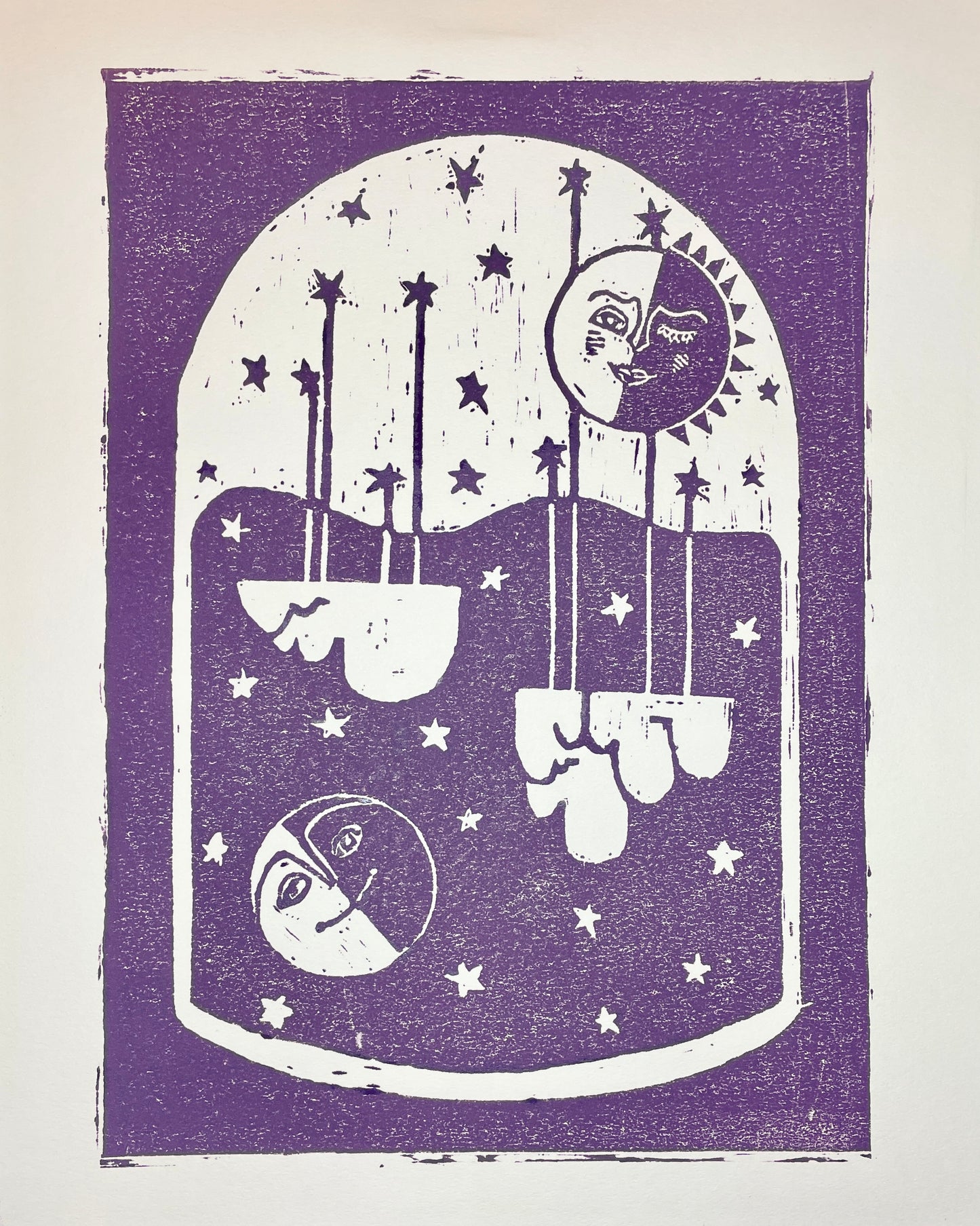 Celestial Reign Original Linocut Print