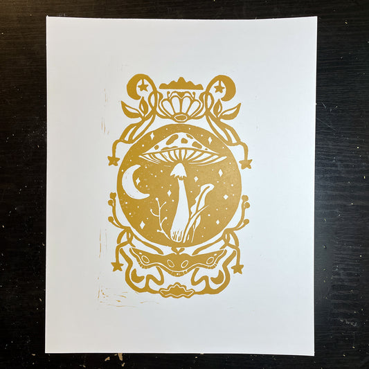 Mushroom Symmetry Linocut Print