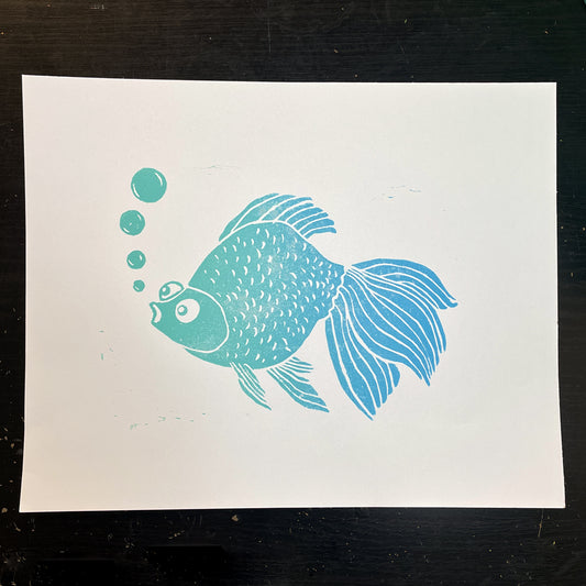 Shimmering Scales Fishy Linocut Print