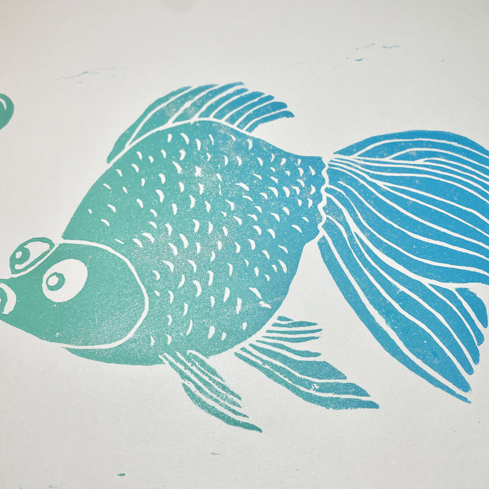 Shimmering Scales Fishy Linocut Print