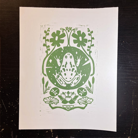 Frog Symmetry Linocut Print