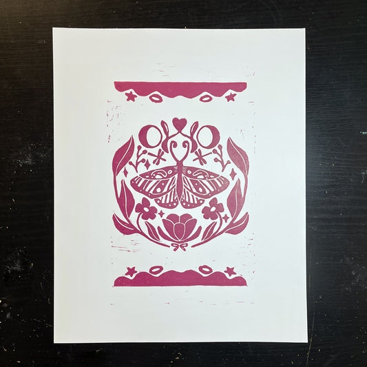 Moth Symmetry Linocut Print