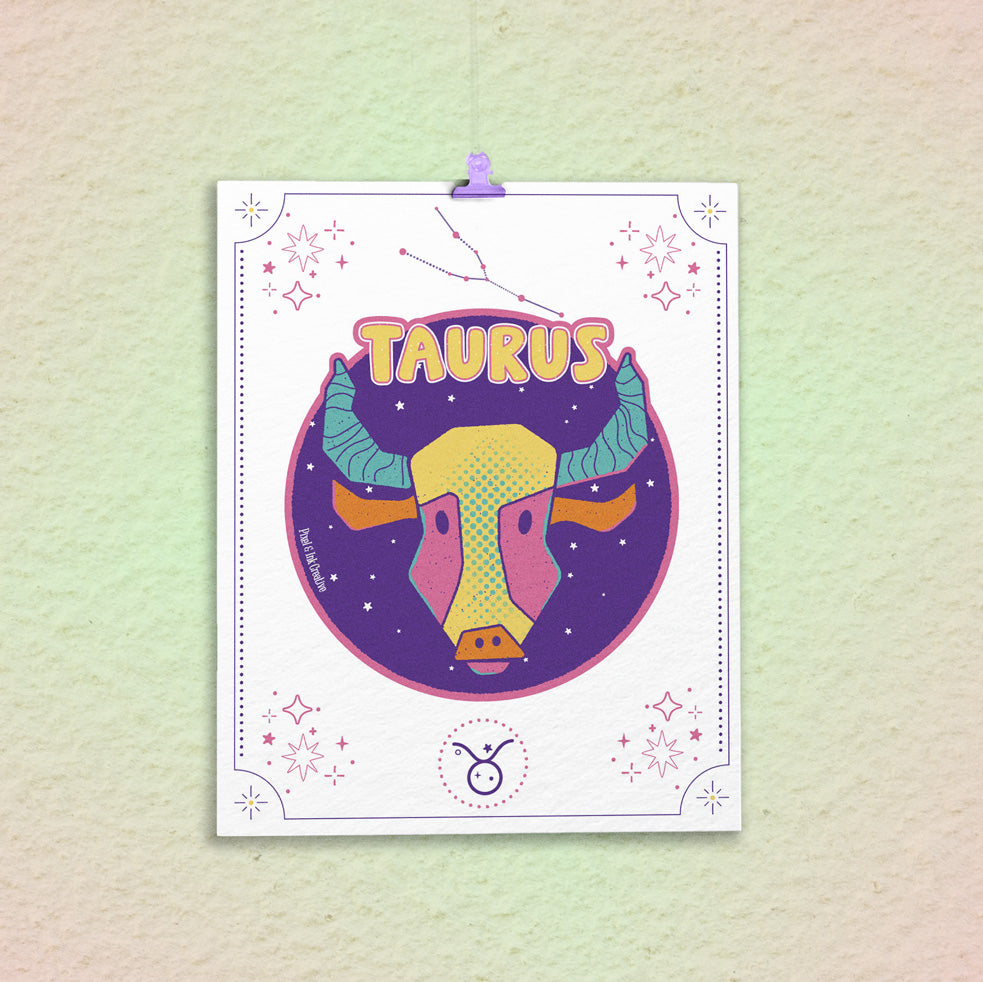 Colorful Taurus zodiac poster on a pastel background