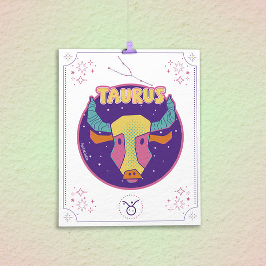 Colorful Taurus zodiac poster on a pastel background